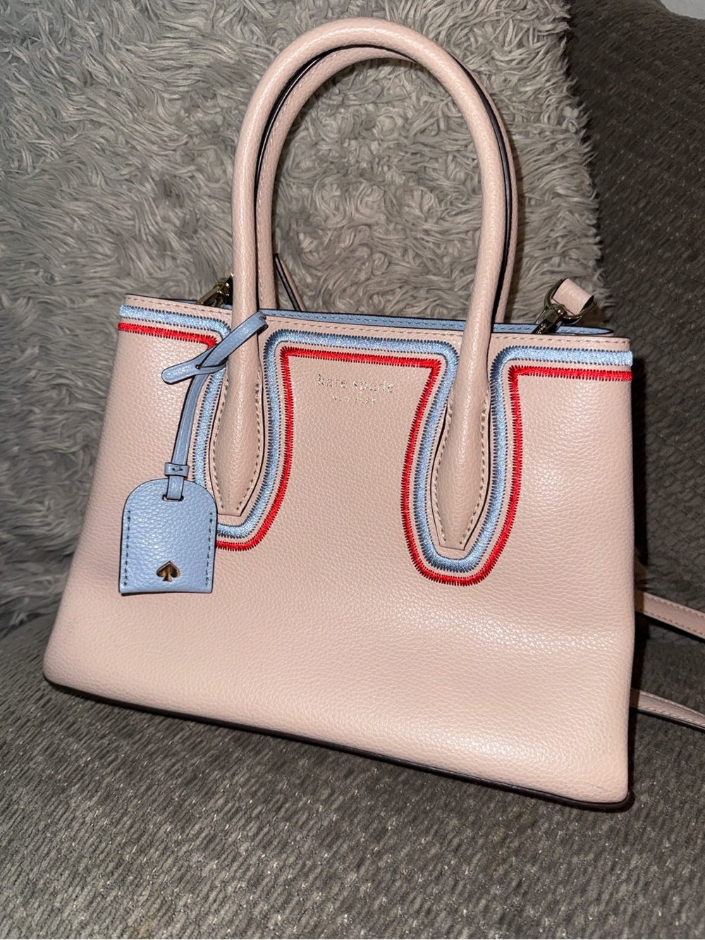 kate spade Powder Pink Leather Satchel with Light Blue and Red Trim